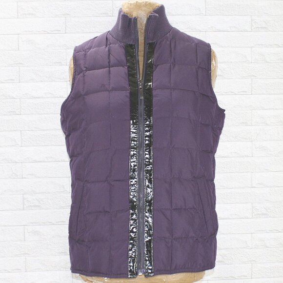 CHARTER CLUB Vest Puffer Quilted Sleeveless Gorpcore Purple Black Stripe Medium - Picture 1 of 12